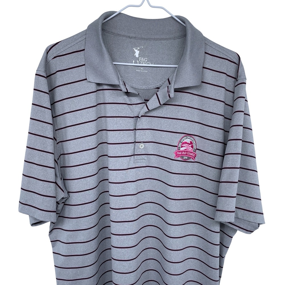Gray F&G Tech The Open Championship 2015 Golf Polo Shirt XL Striped Old Course‎
